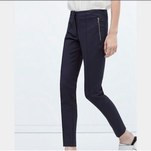 Zara navy tapered stretch trousers with zips